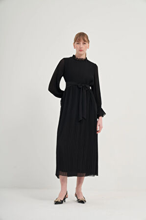 FTZ Women Kadın Plise Şifon Elbise  Siyah 31019