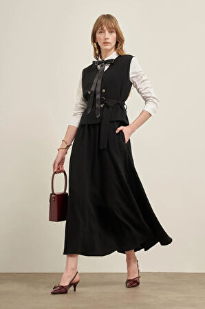 FTZ Women Kadın Yelek Etek Takım  Siyah 31034