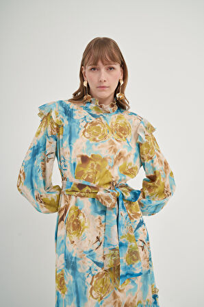 FTZ Women Kadın İpek Şifon Elbise  Mavi 31038