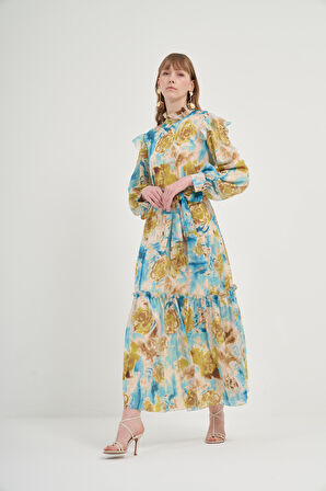 FTZ Women Kadın İpek Şifon Elbise  Mavi 31038