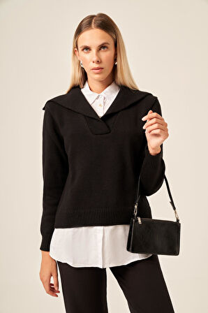 FTZ Women Kadın Poplin Mixli Kazak  Siyah 20983