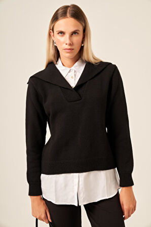 FTZ Women Kadın Poplin Mixli Kazak  Siyah 20983