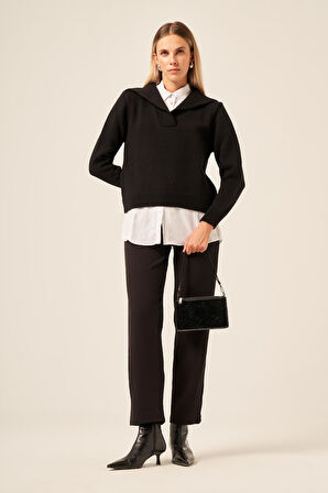 FTZ Women Kadın Poplin Mixli Kazak  Siyah 20983