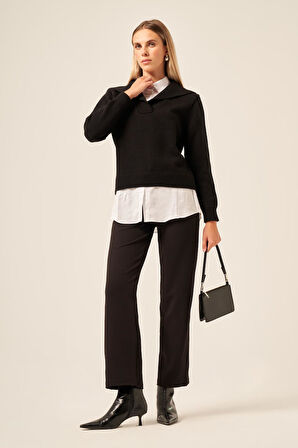 FTZ Women Kadın Poplin Mixli Kazak  Siyah 20983