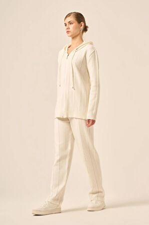 FTZ Women Kadın Kapşonlu Taş Detaylı İkili Takım  Ekru 20799