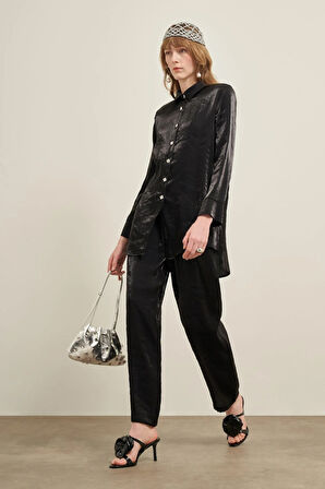 FTZ Women Kadın Parlak Modal Takım  Siyah 31002