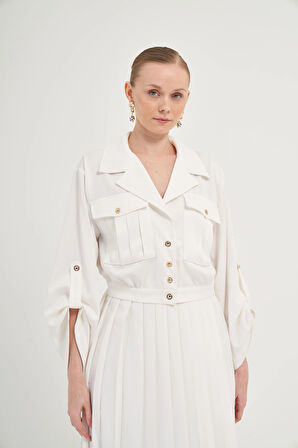 FTZ Women Kadın Plise Etekli Takım  Ekru 31042