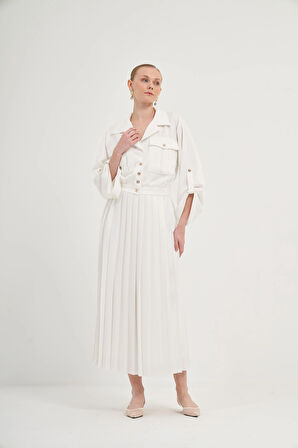 FTZ Women Kadın Plise Etekli Takım  Ekru 31042