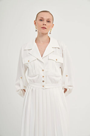 FTZ Women Kadın Plise Etekli Takım  Ekru 31042