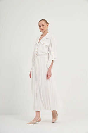 FTZ Women Kadın Plise Etekli Takım  Ekru 31042