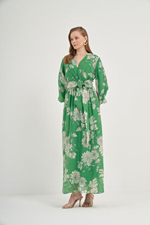 FTZ Women Kadın Tansel Desenli Elbise  Yeşil 31057