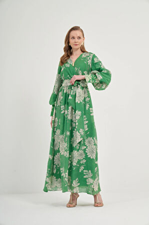 FTZ Women Kadın Tansel Desenli Elbise  Yeşil 31057