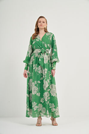 FTZ Women Kadın Tansel Desenli Elbise  Yeşil 31057