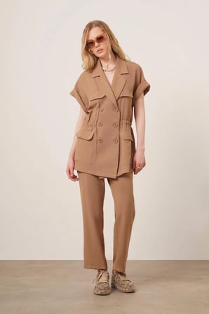 FTZ Women Kadın Crep Pantolonlu Takım  Vizon 31173