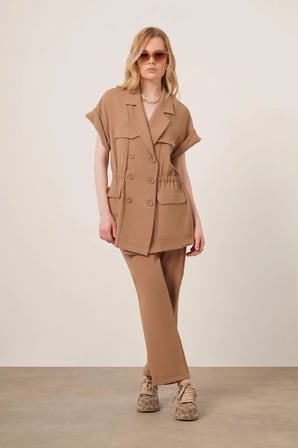 FTZ Women Kadın Crep Pantolonlu Takım  Vizon 31173
