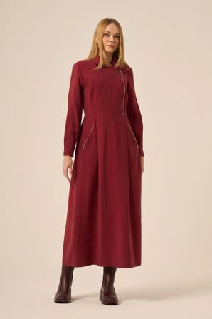 FTZ Women Kadın Canapos Elbise  Bordo 31183