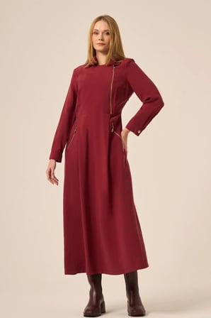 FTZ Women Kadın Canapos Elbise  Bordo 31183