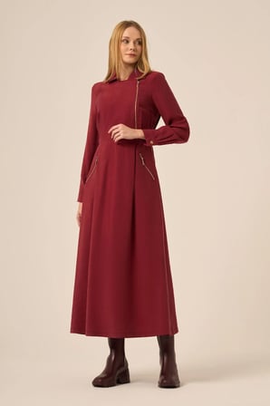 FTZ Women Kadın Canapos Elbise  Bordo 31183