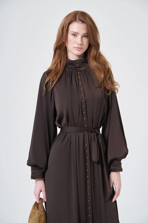 FTZ Women Kadın İpek Saten Elbise  Kahve 31208