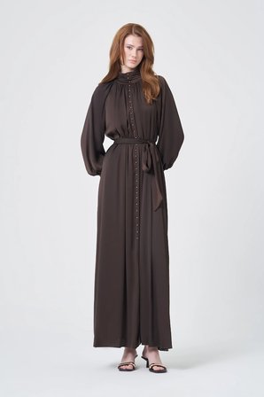 FTZ Women Kadın İpek Saten Elbise  Kahve 31208