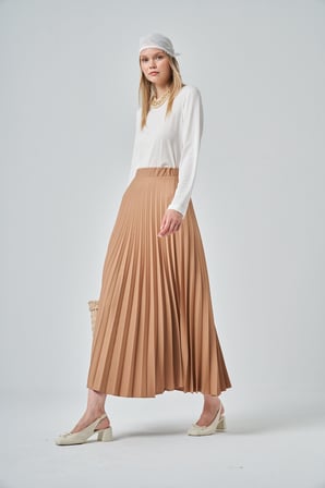 FTZ Women Kadın Pliseli Etek  Camel 30390