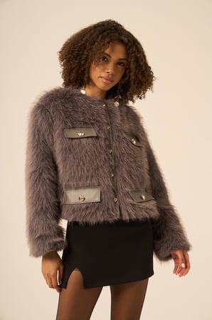 FTZ Women Kadın Peluş Mont  Füme 31241
