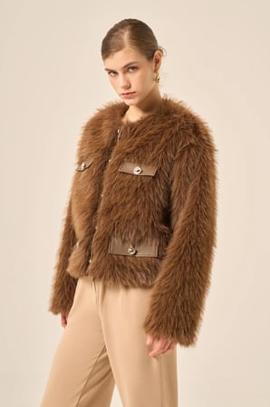 FTZ Women Kadın Peluş Mont  Kahve 31241