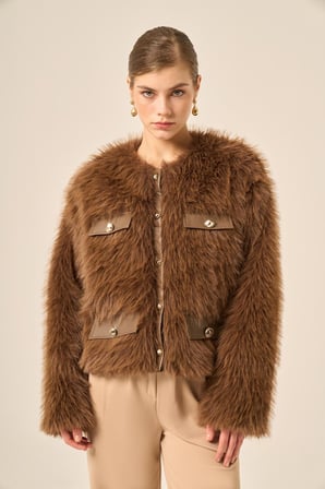FTZ Women Kadın Peluş Mont  Kahve 31241
