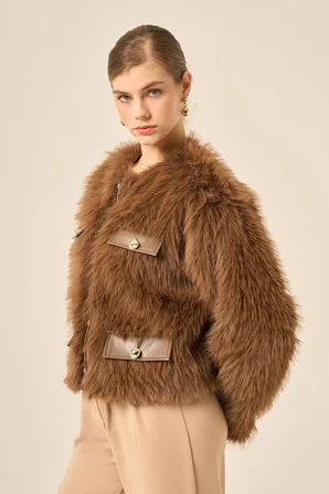 FTZ Women Kadın Peluş Mont  Kahve 31241