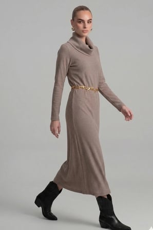 FTZ Women Kadın Ribana Elbise  Vizon 31286