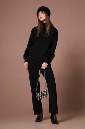 FTZ Women Kadın Kürk Detay İkili Takım  Siyah 25303