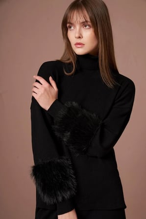 FTZ Women Kadın Kürk Detay İkili Takım  Siyah 25303