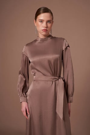 FTZ Women Kadın İpek Kupra Elbise  Kahve 31303