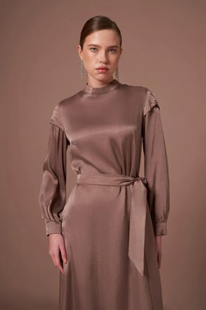 FTZ Women Kadın İpek Kupra Elbise  Kahve 31303