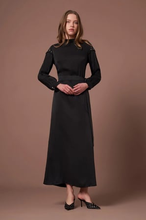 FTZ Women Kadın İpek Kupra Elbise  Siyah 31303