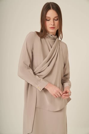 FTZ Women Kadın Doğal Elyaf Yaka Taşli Elbise  Taş 31317