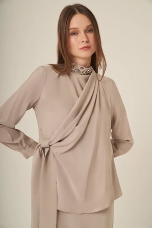 FTZ Women Kadın Doğal Elyaf Yaka Taşli Elbise  Taş 31317