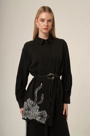 FTZ Women Kadın İşlemeli Detay Selin Takım  Siyah 31326