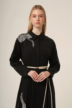 FTZ Women Kadın İşlemeli Detay Selin Elbise  Siyah 31327