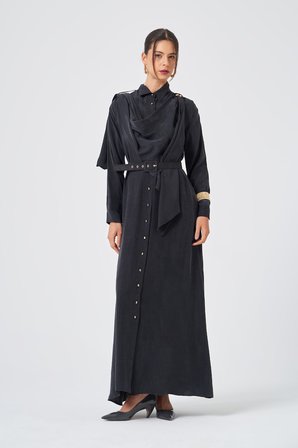 FTZ Women Kadın İpek Kupra Elbise  Siyah 31356