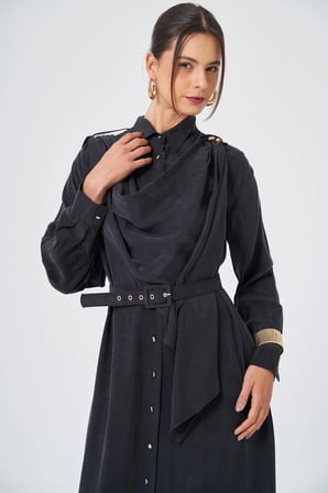 FTZ Women Kadın İpek Kupra Elbise  Siyah 31356
