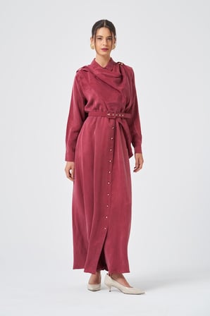 FTZ Women Kadın İpek Kupra Elbise  Bordo 31356
