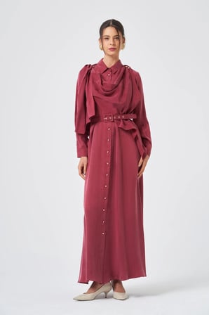 FTZ Women Kadın İpek Kupra Elbise  Bordo 31356