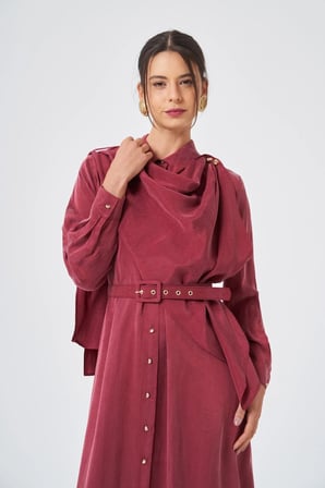 FTZ Women Kadın İpek Kupra Elbise  Bordo 31356