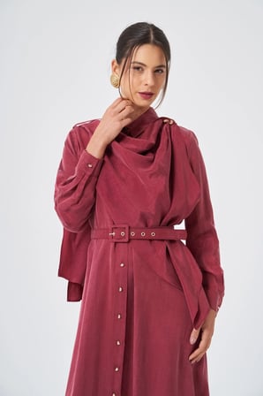 FTZ Women Kadın İpek Kupra Elbise  Bordo 31356