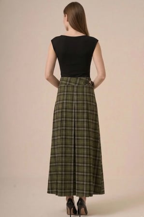 FTZ Women Kadın Ekoseli Etek  Haki 31357