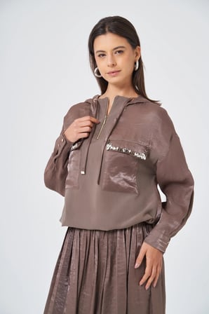 FTZ Women Kadın Taş Detay Etekli Takım  Kahve 31360