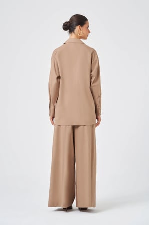 FTZ Women Kadın Zincir İşleme Tencel Keten Takım  Vizon 31374