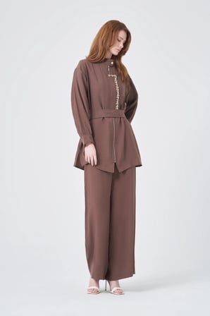 FTZ Women Kadın Begonya Taşlı Takım  Kahve 31365