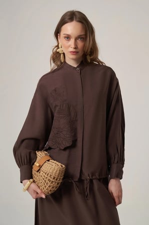 FTZ Women Kadın Tencel Keten Etekli Takım  Kahve 31382